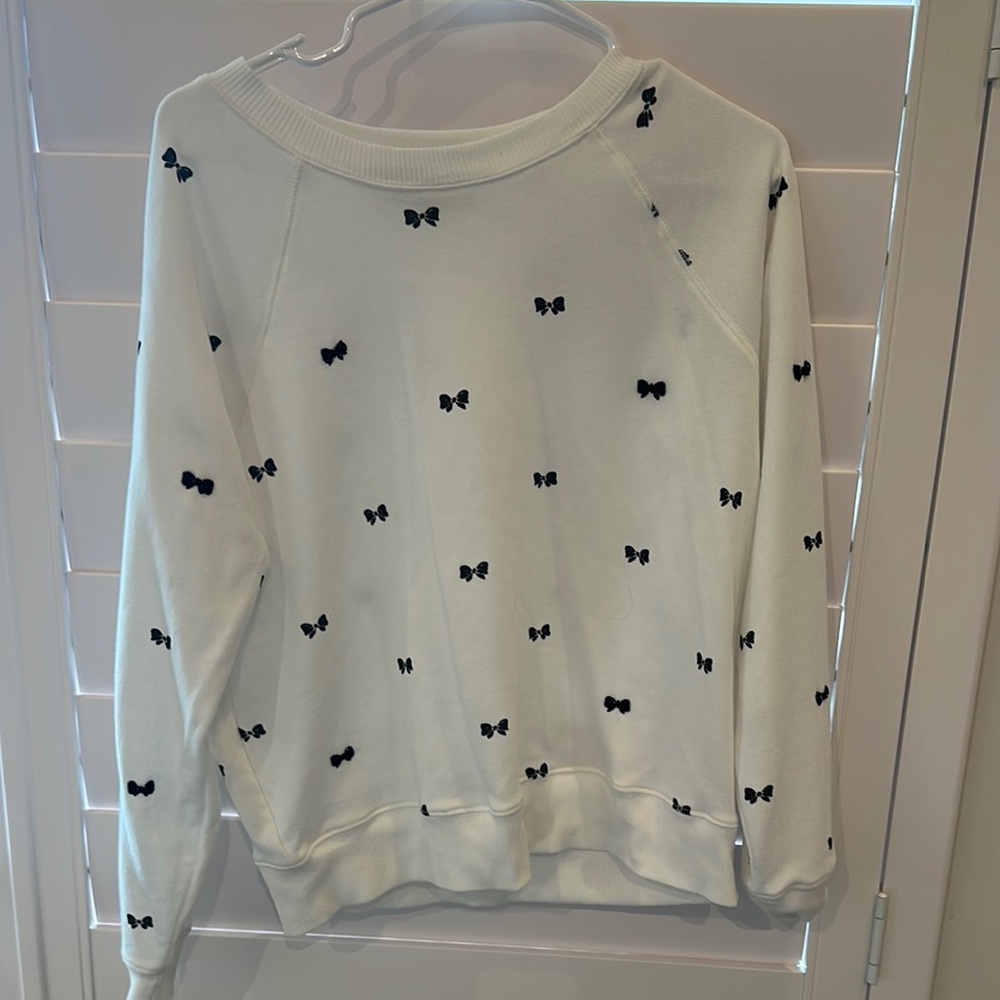 Wildfox White Long Sleeve Top with Black Bow Accents